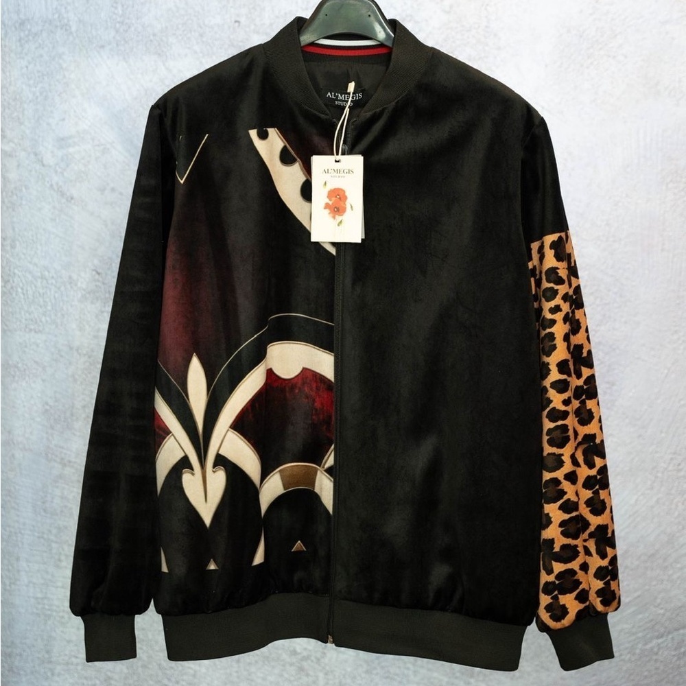Costume design unisex Black animal print velvet satin bomber Jacket